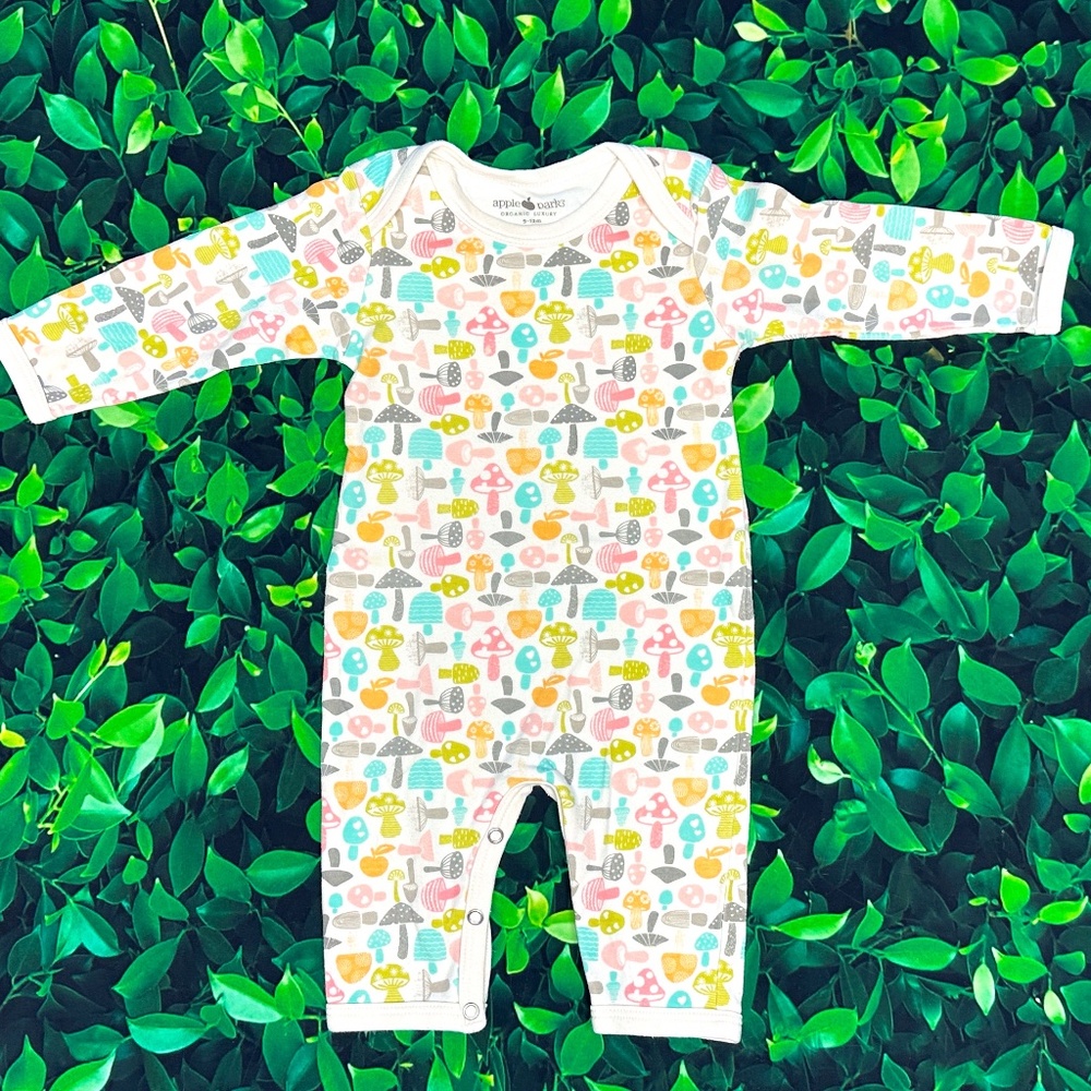 Apple Park Organic Mushroom One Piece Romper - 9-12 mo VGUC